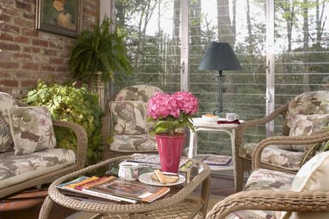 享受一杯茶或一杯葡萄酒在日光浴室